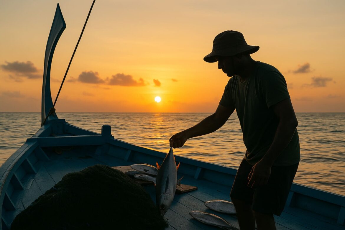 Maldivian fisherman on a Dhoani